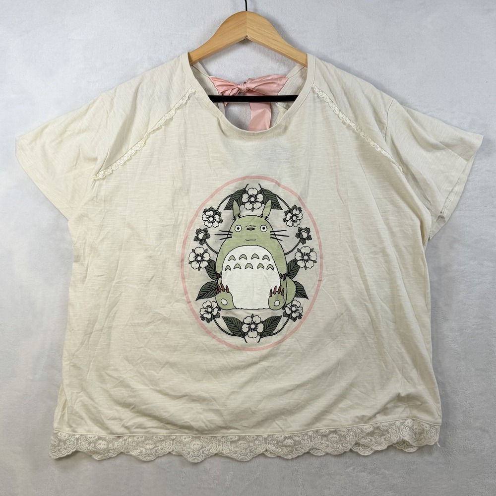 Studio Ghibli My Neighbor Totoro Pink Bow T-Shirt Plus Size 1 Light Green